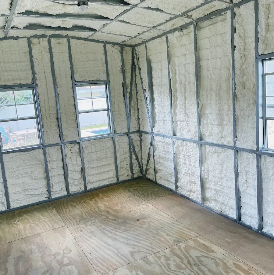 Closed-cell spray foam insulation applied to wall cavities in a residential project in Frenchtown