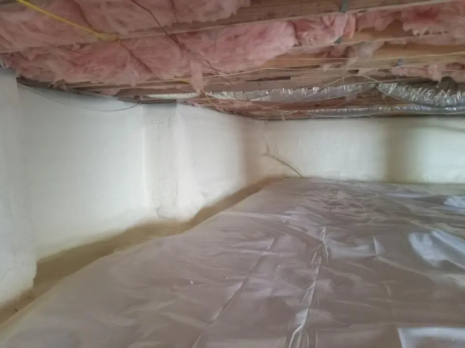 Crawl space encapsulation with closed-cell spray foam for Commercial Roof Restoration in Frenchtown